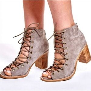 Revolve Jeffrey Campbell Cors Lace Up Booties Beige Suede
